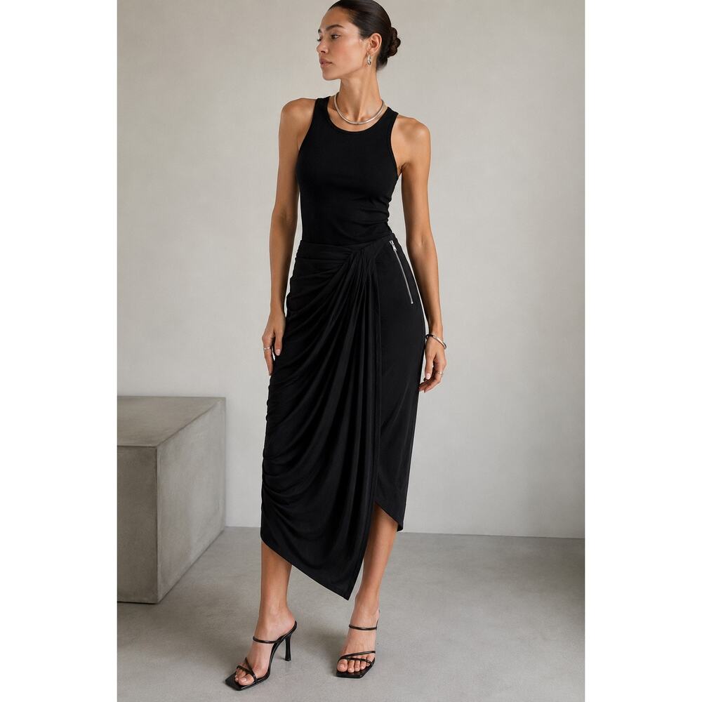 Helmut Lang Draped Overlap Jersey Midi Skirt M